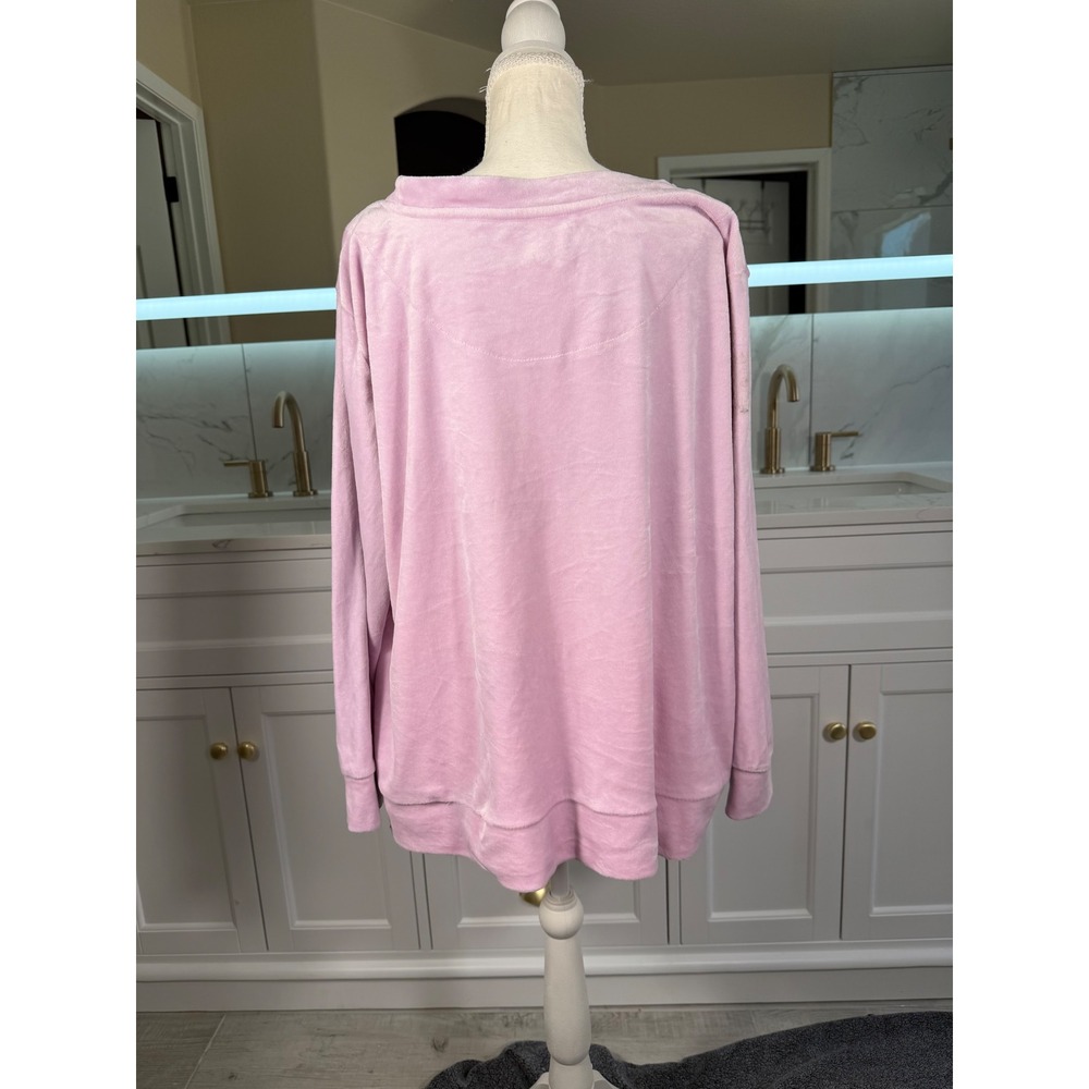 Juicy Couture Velour Sweatshirt Womens 1X Pink Rhinestone Logo Top - Picture 3 of 16